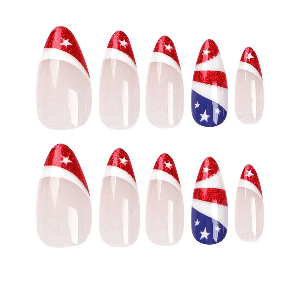 Red White Blue Patriotic American Flag Set of 24 Press On Nails - Picture 2 of 5